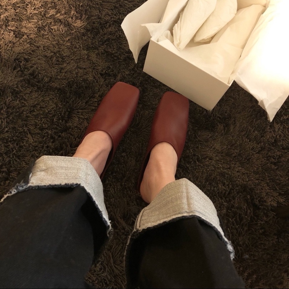 CELINE sheepskin leather slides/slipper-burgundy